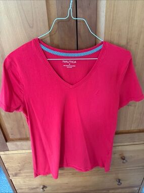 Nautica Women's Short-Sleeve V-Neck Tee in Red
